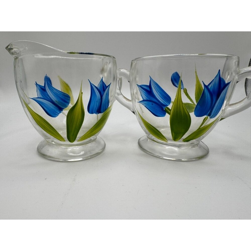 Vintage Bartlett Collins Creamer Sugar Bowl Blue Tulips Gay Fad 50’s Vtg